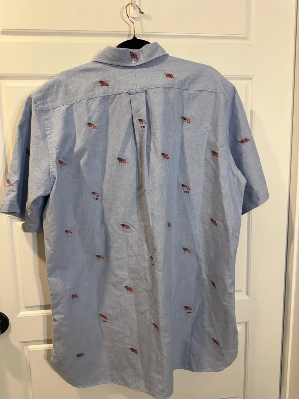 Polo Ralph Lauren Button Up Blue Flag Embroidered Short Sleeve Oxford LT NWT